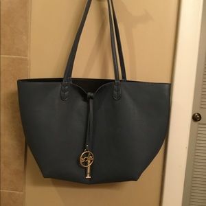 BCBG slate blue/black reversible tote